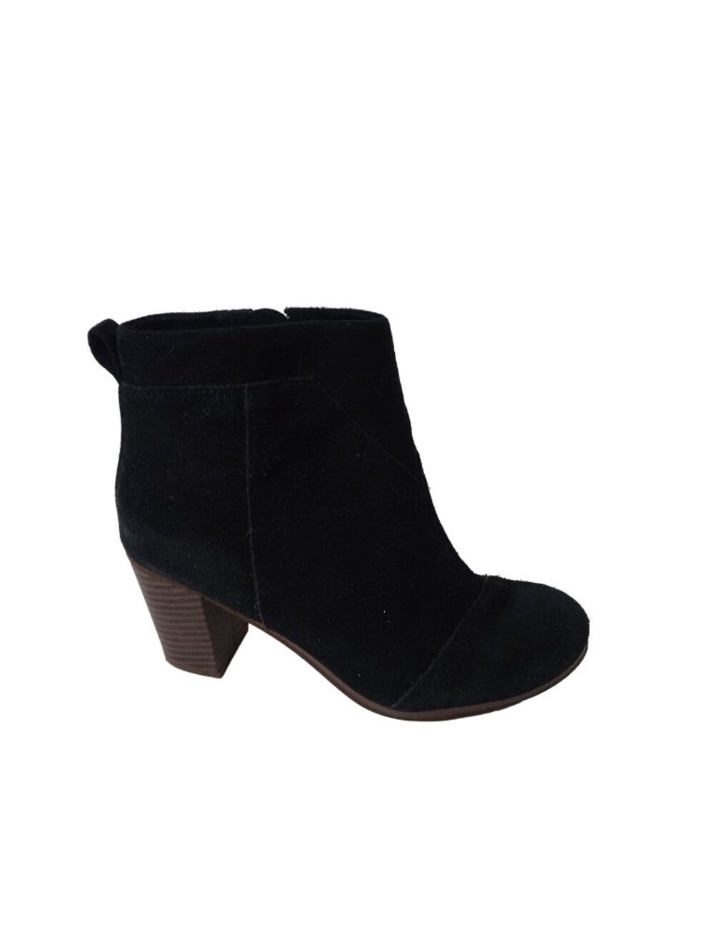 Toms Black Suede Ankle Boots Women Size 8.5 With Block Heel Zipper Closure